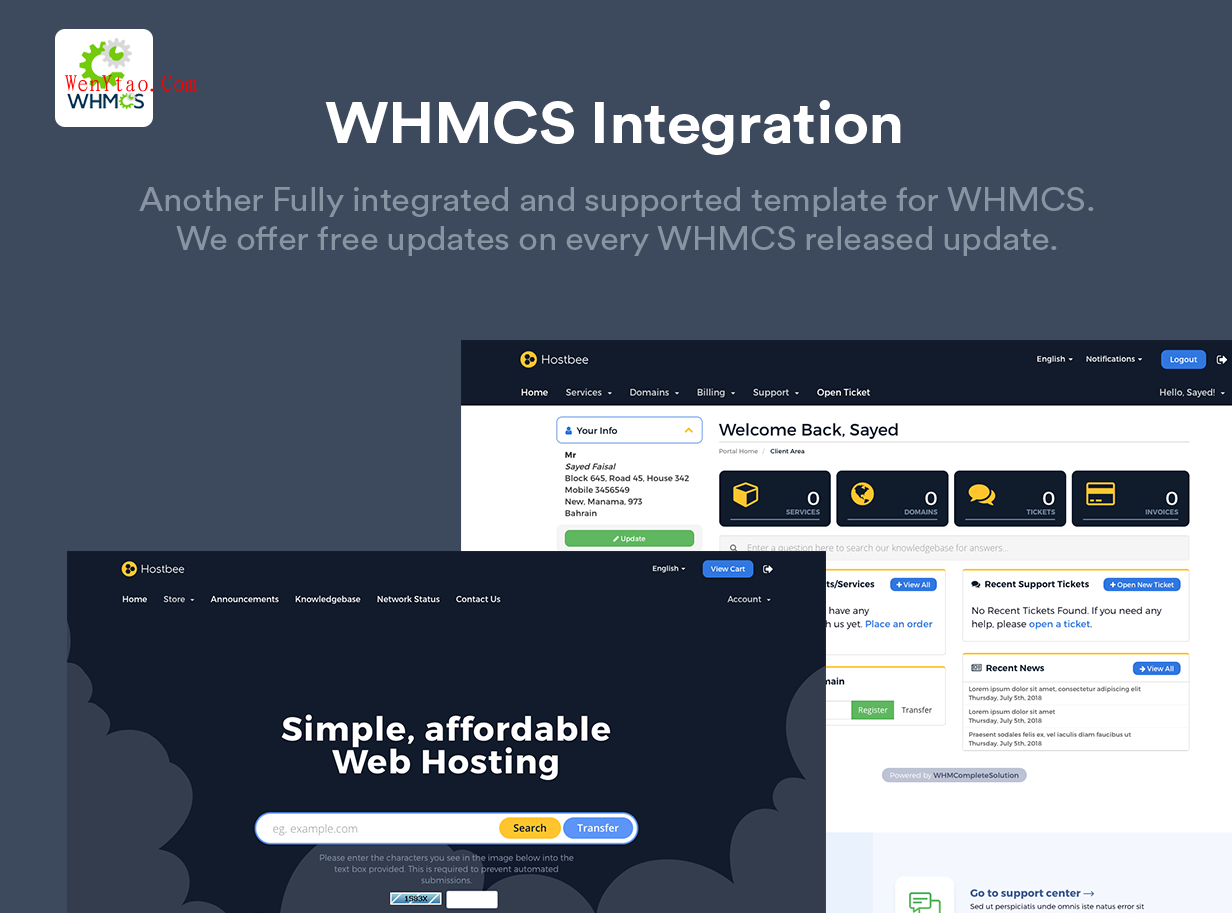 WHMCS模板Hustbee 4.12-服务器托管和销售